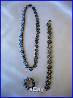 Vintage Signed Volmer Bahner Denmark Sterling Blue Guilloche Enamel Necklace Set