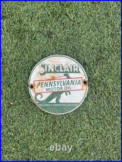 Vintage Sinclair Dinosaur Enamel Sign Motor Oil Garage