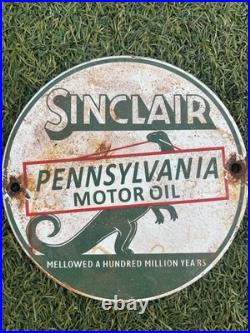 Vintage Sinclair Dinosaur Enamel Sign Motor Oil Garage
