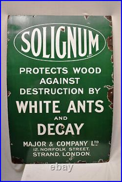 Vintage Solignum Porcelain Enamel Sign Board Major & Company London Patent Ename