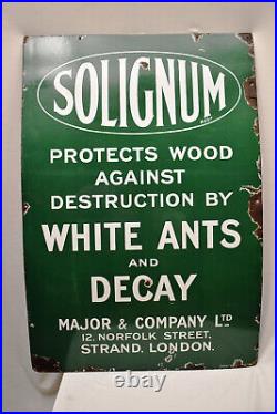 Vintage Solignum Porcelain Enamel Sign Board Major & Company London Patent Ename