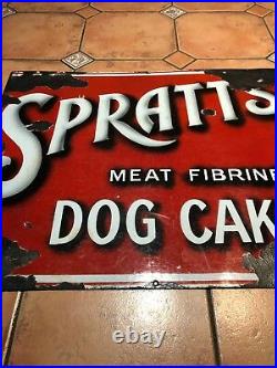 Vintage Spratts Meat Fibrine Dog Cakes Puppy Food Pets Enamel Sign Advert