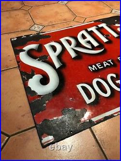 Vintage Spratts Meat Fibrine Dog Cakes Puppy Food Pets Enamel Sign Advert