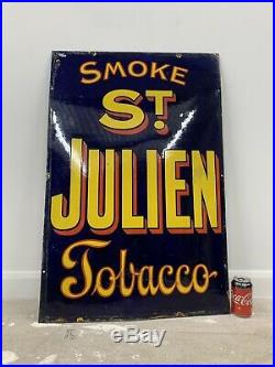 Vintage St Julien Tobacco Blue Porcelain Enamel Advertisment Sign