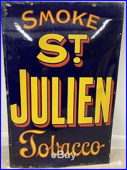 Vintage St Julien Tobacco Blue Porcelain Enamel Advertisment Sign
