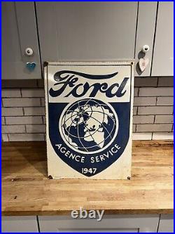 Vintage Steel Pressed Enamel'Ford Agence Service Sign' 1947