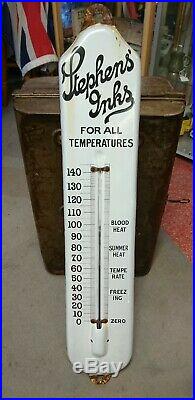 Vintage Stephens Inks Enamel Thermometer advertising sign