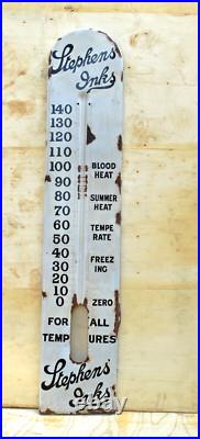 Vintage Stephens Inks Porcelain Enamel Thermometer Sign 60x12 Inches Advertising