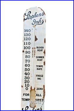 Vintage Stephens Inks Porcelain Enamel Thermometer Sign 60x12 Inches Advertising