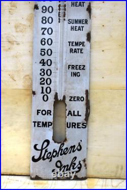 Vintage Stephens Inks Porcelain Enamel Thermometer Sign 60x12 Inches Advertising
