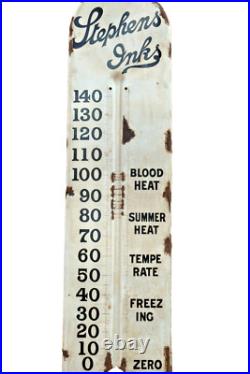 Vintage Stephens Inks Porcelain Enamel Thermometer Sign 60x12 Inches Advertising Vintage Stephens Inks Porcelain Enamel Thermometer Sign 60x12 Inches Advertising