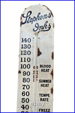 Vintage Stephens Inks Porcelain Enamel Thermometer Sign 60x12 Inches Advertising