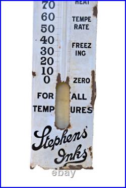 Vintage Stephens Inks Porcelain Enamel Thermometer Sign 60x12 Inches Advertising