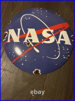 Vintage Style 12 Domed NASA Heavy Enamel Sign Man Cave/workshop/Garage