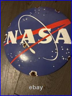 Vintage Style 12 Domed NASA Heavy Enamel Sign Man Cave/workshop/Garage