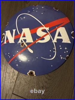Vintage Style 12 Domed NASA Heavy Enamel Sign Man Cave/workshop/Garage