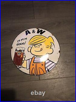 Vintage Style A&W Root Beer Enamel Service Station Pump Plate Porcelain Sign12