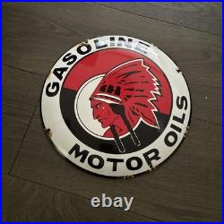 Vintage Style Domed Red Indian Motor Oils Enamel Advertising Sign 12