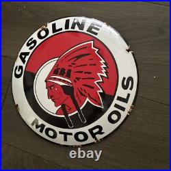 Vintage Style Domed Red Indian Motor Oils Enamel Advertising Sign 12