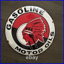 Vintage Style Domed Red Indian Motor Oils Enamel Advertising Sign 12