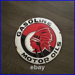 Vintage Style Domed Red Indian Motor Oils Enamel Advertising Sign 12