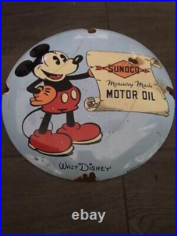 Vintage Style Enamel Advertising 12 Micky Mouse Sunoco Motor Oil Sign