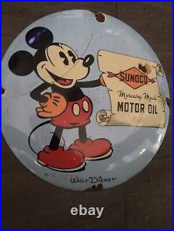 Vintage Style Enamel Advertising 12 Micky Mouse Sunoco Motor Oil Sign