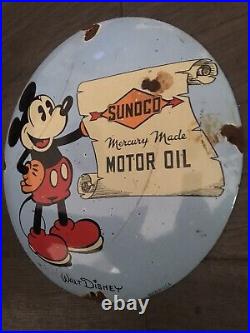 Vintage Style Enamel Advertising 12 Micky Mouse Sunoco Motor Oil Sign