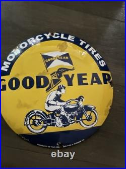 Vintage Style Enamel Goodyear Motorcycle Tires 12 Garage Sign