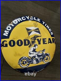 Vintage Style Enamel Goodyear Motorcycle Tires 12 Garage Sign