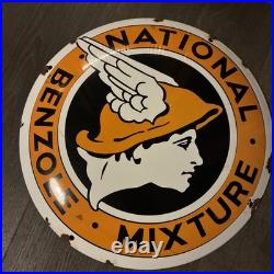 Vintage Style Enamel National Benzole Mixture Service Station/Garage Sign 12