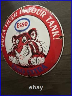 Vintage Style Esso Extra Enamel 12 Heavy Domed Advertising Sign