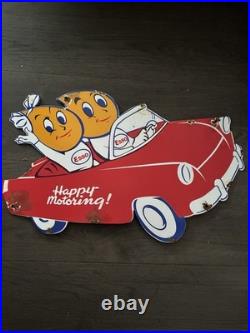 Vintage Style Esso Happy Motoring Oil Porcelain Enamel Retro Sign 20x12
