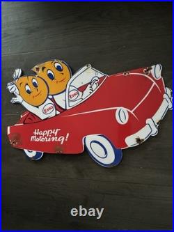 Vintage Style Esso Happy Motoring Oil Porcelain Enamel Retro Sign 20x12