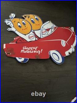 Vintage Style Esso Happy Motoring Oil Porcelain Enamel Retro Sign 20x12