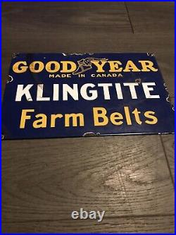 Vintage Style -Good Year Klingtite Farm Belts Enamel Sign 12X 8