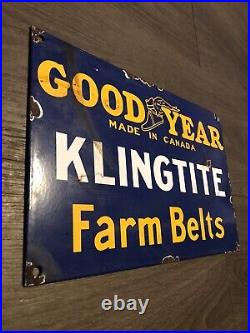 Vintage Style -Good Year Klingtite Farm Belts Enamel Sign 12X 8