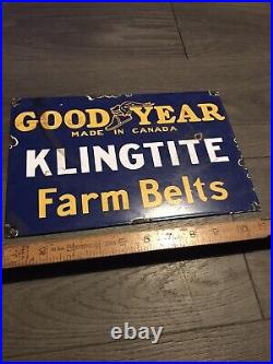 Vintage Style -Good Year Klingtite Farm Belts Enamel Sign 12X 8