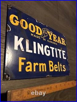 Vintage Style -Good Year Klingtite Farm Belts Enamel Sign 12X 8