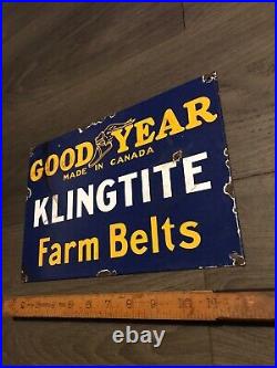 Vintage Style -Good Year Klingtite Farm Belts Enamel Sign 12X 8