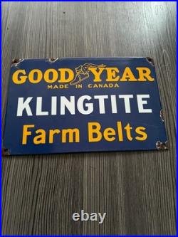 Vintage Style Good Year Klingtite Farm Belts Enamel Sign 30cm X 20cm Vintage Style Good Year Klingtite Farm Belts Enamel Sign 30cm X 20cm