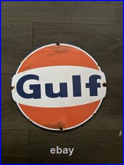 Vintage Style Gulf Gasoline Enamel Station Gas Pump Advertising Sign 12