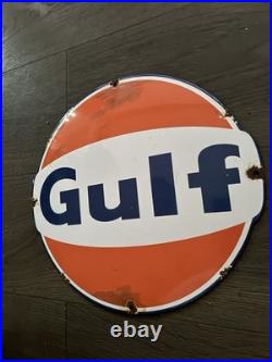 Vintage Style Gulf Gasoline Enamel Station Gas Pump Advertising Sign 12
