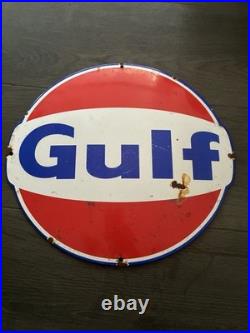 Vintage Style Gulf Gasoline Porcelain Metal Enamel Gas Station 12Heavy Sign Vintage Style Gulf Gasoline Porcelain Metal Enamel Gas Station 12Heavy Sign