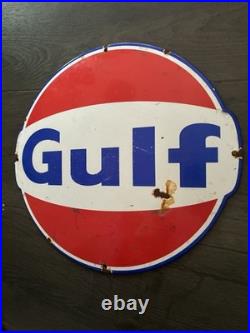 Vintage Style Gulf Gasoline Porcelain Metal Enamel Gas Station 12Heavy Sign Vintage Style Gulf Gasoline Porcelain Metal Enamel Gas Station 12Heavy Sign