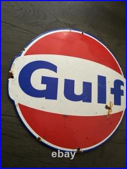 Vintage Style Gulf Gasoline Porcelain Metal Enamel Gas Station 12Heavy Sign Vintage Style Gulf Gasoline Porcelain Metal Enamel Gas Station 12Heavy Sign