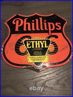Vintage Style Philips Ethyl Enamel Advertising/Garage Gasoline Sign 11x11