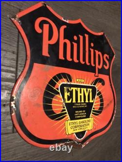 Vintage Style Philips Ethyl Enamel Advertising/Garage Gasoline Sign 11x11