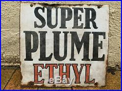 Vintage Super Plume Ethyl Embossed Enamel Sign Garagenalia Mancave