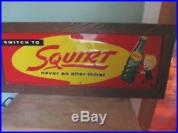 Vintage Switch to Squirt Soda Advertising Sales Embossed Enamel Sign 1958